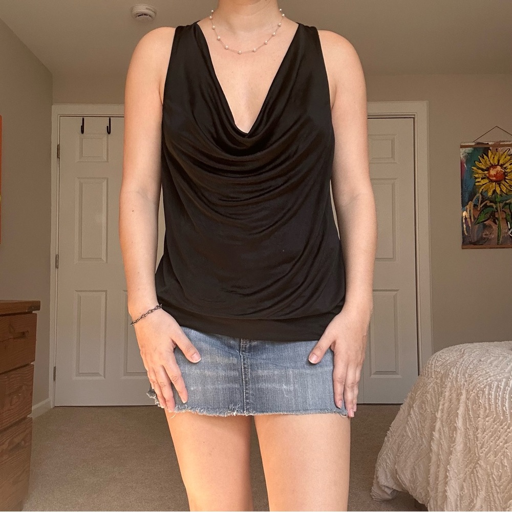 Y2K Forever 21 Black Draped Cowl Neck Tank Top